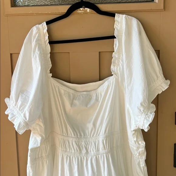 Torrid 4X New w Tag White Midi Poplin Shirred Bodice Fit N' Flare Dress - Picture 11 of 12